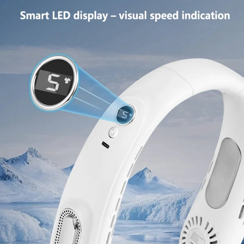 Nouveau ventilateur de cou suspendu sans pales Lenovo avec puce de refroidissement, ventilateur portable rechargeable par USB avec affichage numérique à cinq niveaux de réglage