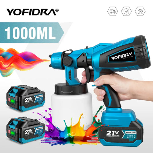 YOFIDRA 1000ML Electric Spray Gun Cordless Paint Sprayer Auto Steel Coating Airbrush DIY Power Tools for Makita 18V-21V Battery Pin