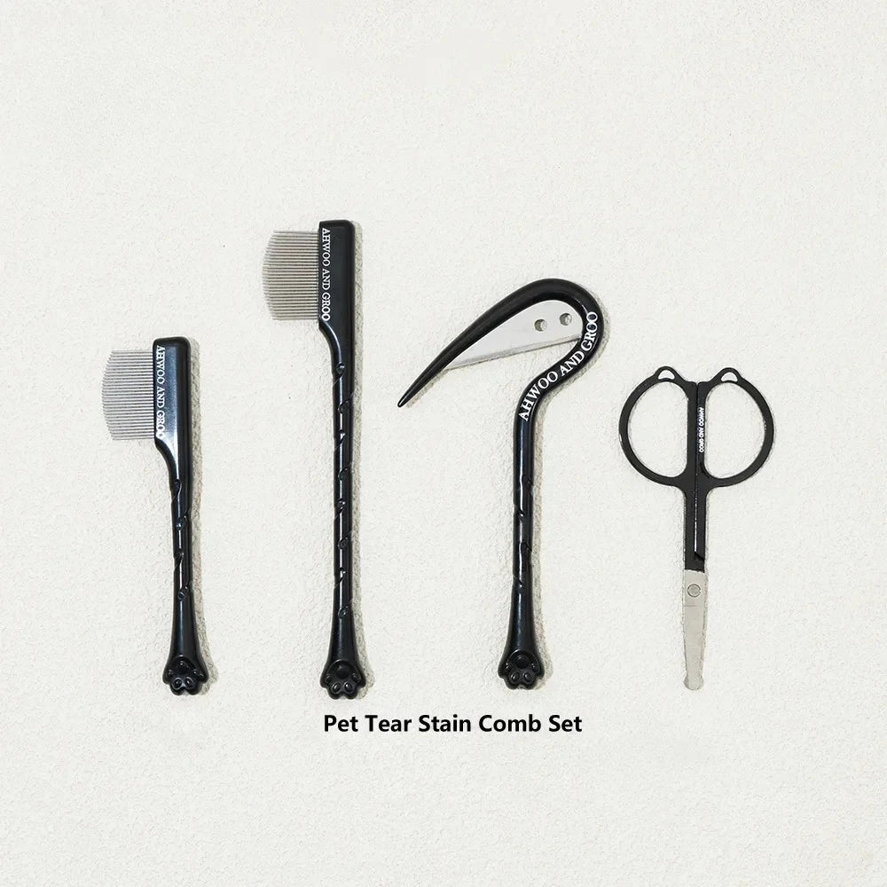4pcs Pet Facial Cleaning Comb Set Removes Tear Stains Eye-poop Cat Paw Comb Dog Hair Repair Scissors Cat Hair Comb Pet Supplies