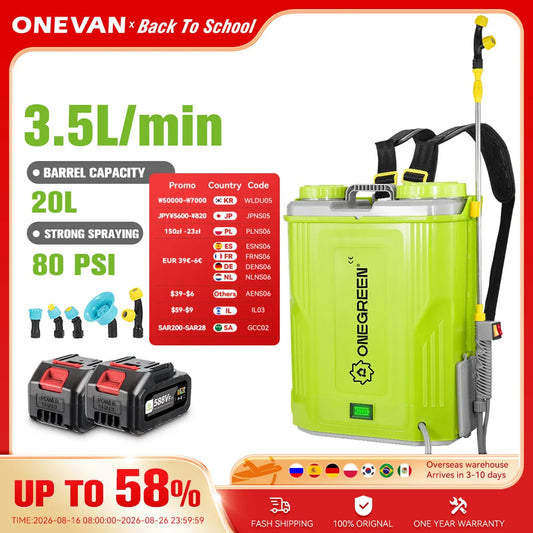 ONEGREEN Electric Sprayer 20L Large Capacity Yard Lawn Spraying Pesticide Dispenser Garden Watering For Makita 18V Battery Pin