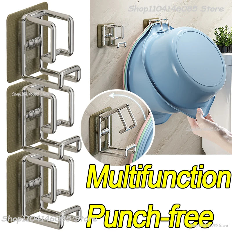 Stainless Steel Washbasin Hook Multifunction Punch-free Kitchen Bathroom Rack Basin Storage Rack Towel Hanging Holder