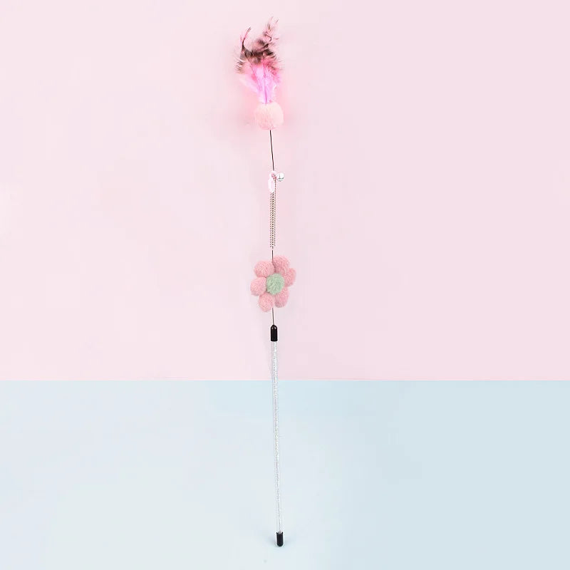 Interactive Cat Teaser Wand Toy Funny Cat Stick toys with Artificial Feather Pet Boredom Relief Toys for Cats Kitten Playing Toy