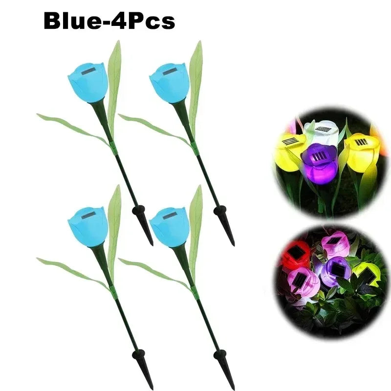 Solar Powered Tulip Garden Lights IP44 Waterproof Auto on Off LED Outdoor Lighting for Yard Lawn Party Night Decoration