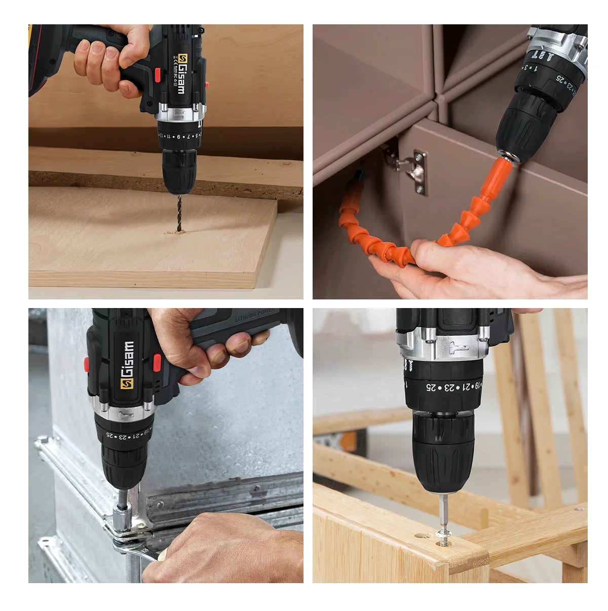 Gisam 25+3 Koppel Elektrische Boormachine Handheld Snoerloze Elektrische Schroevendraaier Multifunctioneel Houtbewerking Thuis Doe-het-zelf Elektrisch Gereedschap