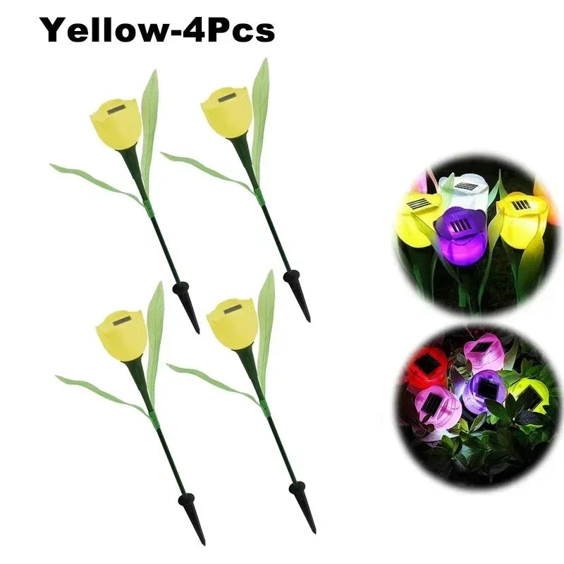 Solar Powered Tulip Garden Lights IP44 Waterproof Auto on Off LED Outdoor Lighting for Yard Lawn Party Night Decoration