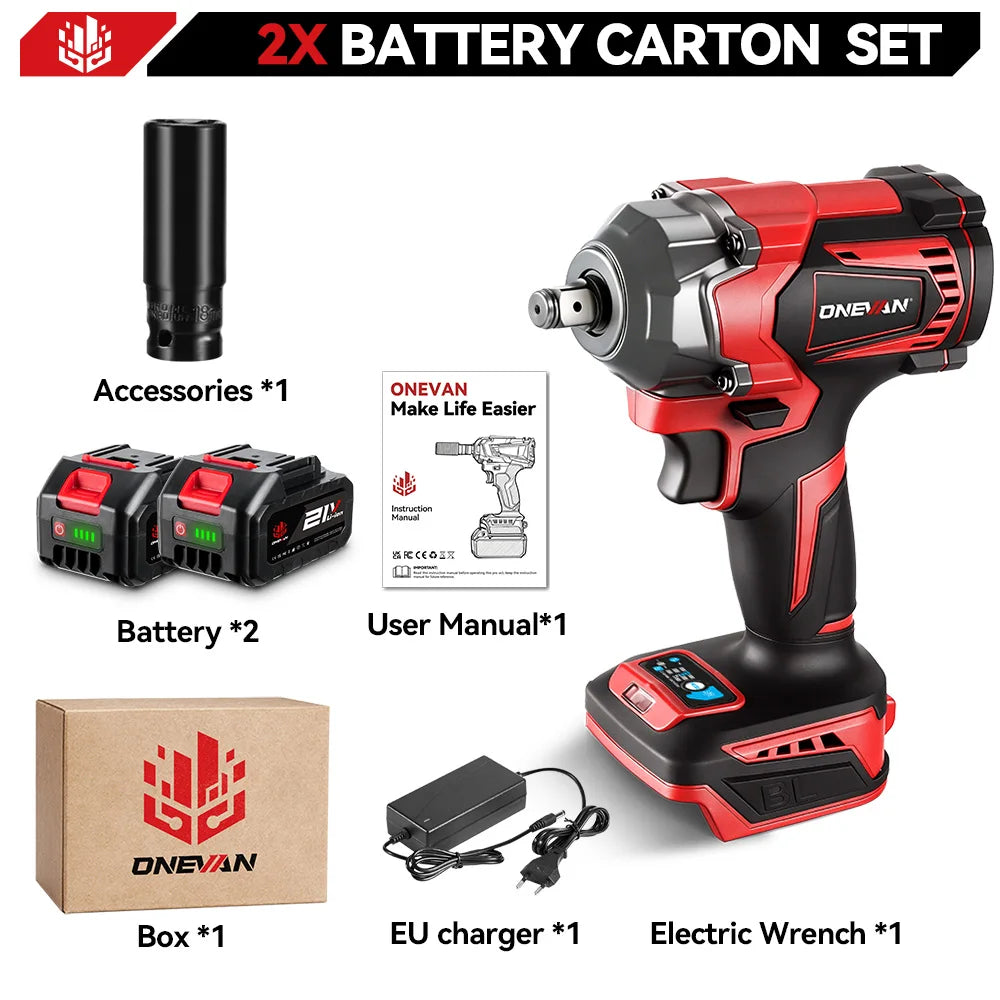 ONEVAN Clé à chocs électrique sans balais 1200 N.m, couple de 1/2 pouce, tournevis sans fil, outil électrique pour batterie Makita 18 V