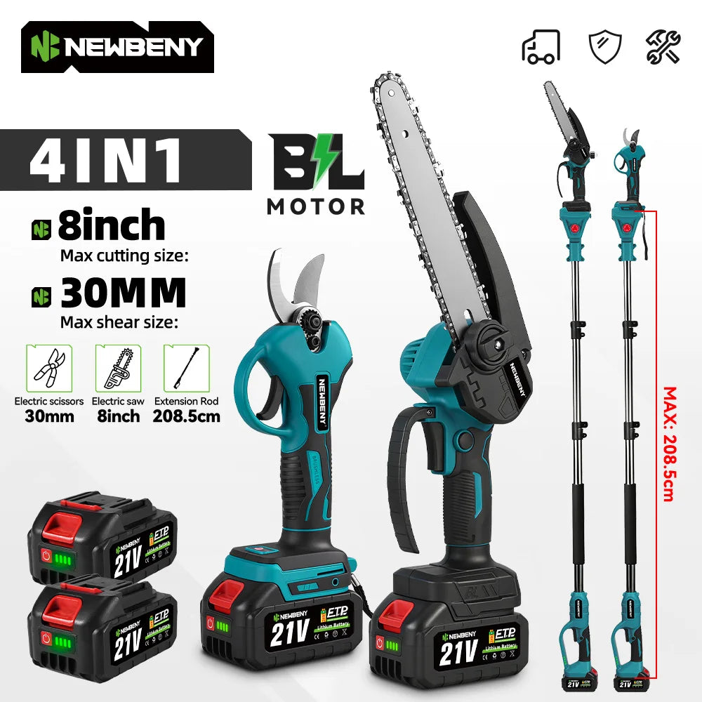 NEWBENY Brushless Electric Chainsaw Telescoping Pole 4IN1 High Branch Saw Woodworking Pruning Power Tool For 21V 18V  Battery Pin