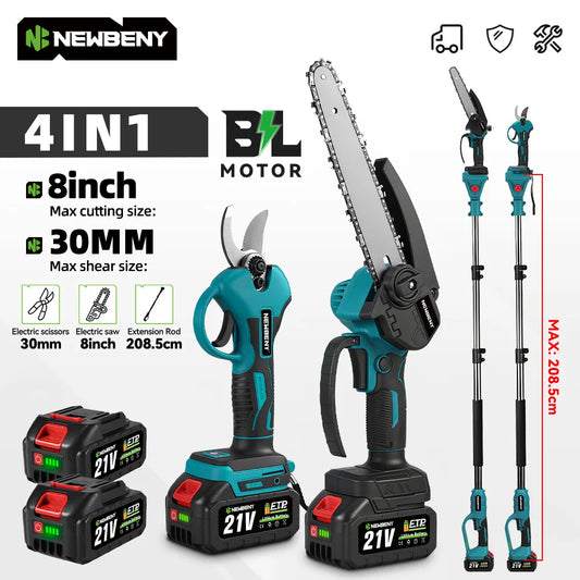 NEWBENY Brushless Electric Chainsaw Telescoping Pole 4IN1 High Branch Saw Woodworking Pruning Power Tool For 21V 18V  Battery Pin