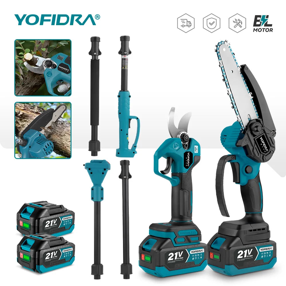 YOFIDRA 4IN1 Brushless Electric Chainsaw Telescoping Pole Saw High Branch Saw Garden Pruning Power Tool for 21V 18V  Battery Pin