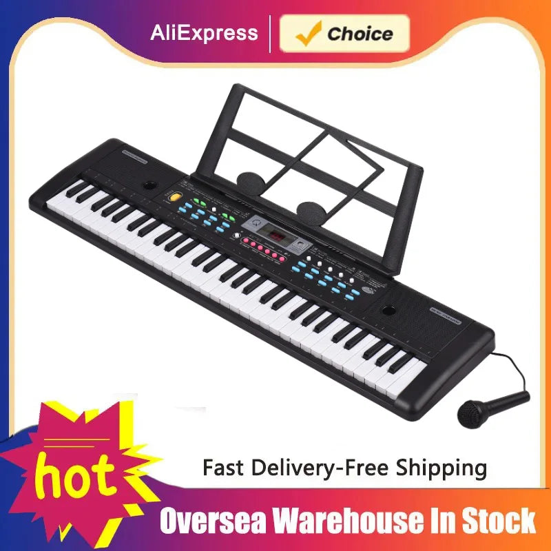 61 Keys USB Electronic Organ with Microphone Black Digital Music Electronic Keyboard LED Display with 16 Tones 10 Rhythms