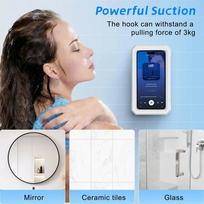 Self-adhesive Anti-fog Waterproof Shower Phone Holder Universal Touch Screen Draining Mobile Phone Protective Case for Bathroom
