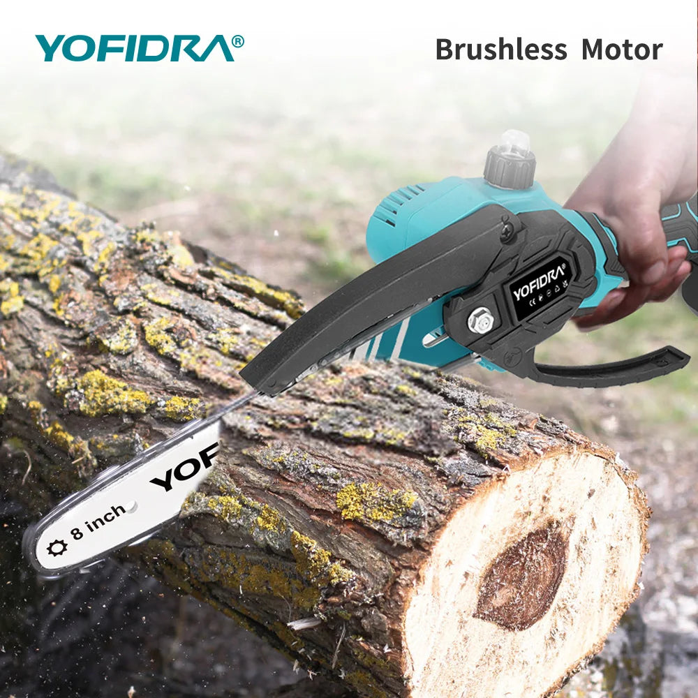 YOFIDRA 6 & 8inch Brushless Electric Chainsaw Cordless Woodworking Pruning Saw Garden Cutting Power Tool For Makita Battery Pin