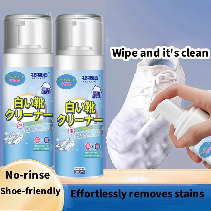 White Shoe Foam Cleaner-200ml for Sneakers Canvas & Faux - No-Rinse Formula,Stain Remover & Whitening Mousse Effortless Cleaning