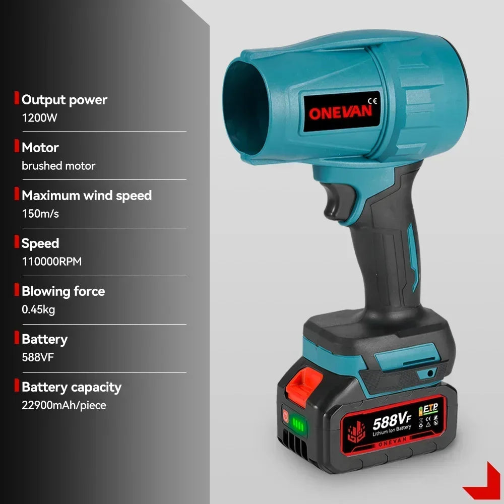 ONEVAN 1200W Elektrische Turbo Blower Jet Fan 150M/S Krachtige Luchtblazer Handbediend Reinigingsgereedschap voor Makita 18V Accu