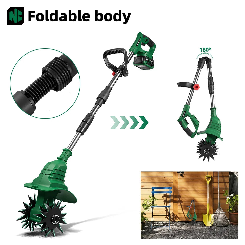 NEWBENY Motobineuse électrique rotative, cultivateur, coupe-bordures portable, outil de jardinage pour labourage et tonte, compatible avec batteries Makita 18-21V