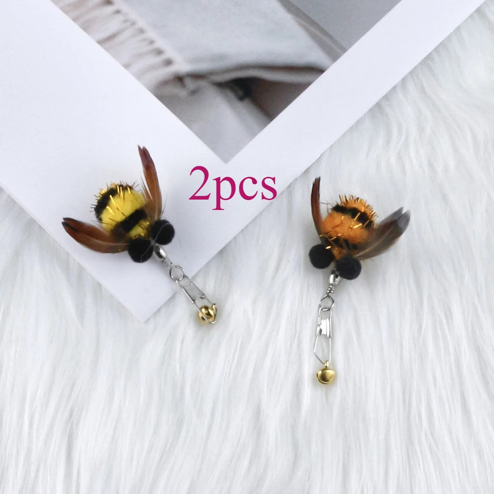 2/4pcs Plush Feather Bee Cat Toy Pendant Replace The Head with Cat Teaser Kitty Chew Pet Toy