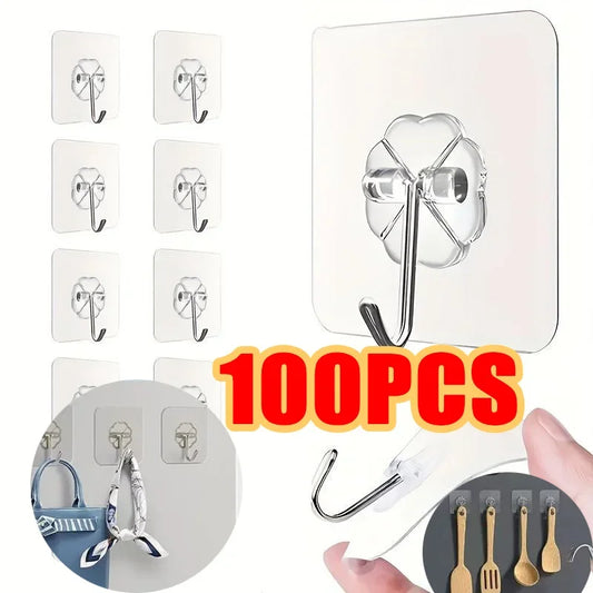 1-100Pcs Hooks Transparent Strong Self Adhesive Door Wall Hangers Hooks Suction Heavy Load Rack Cup Sucker for Kitchen Bathroom