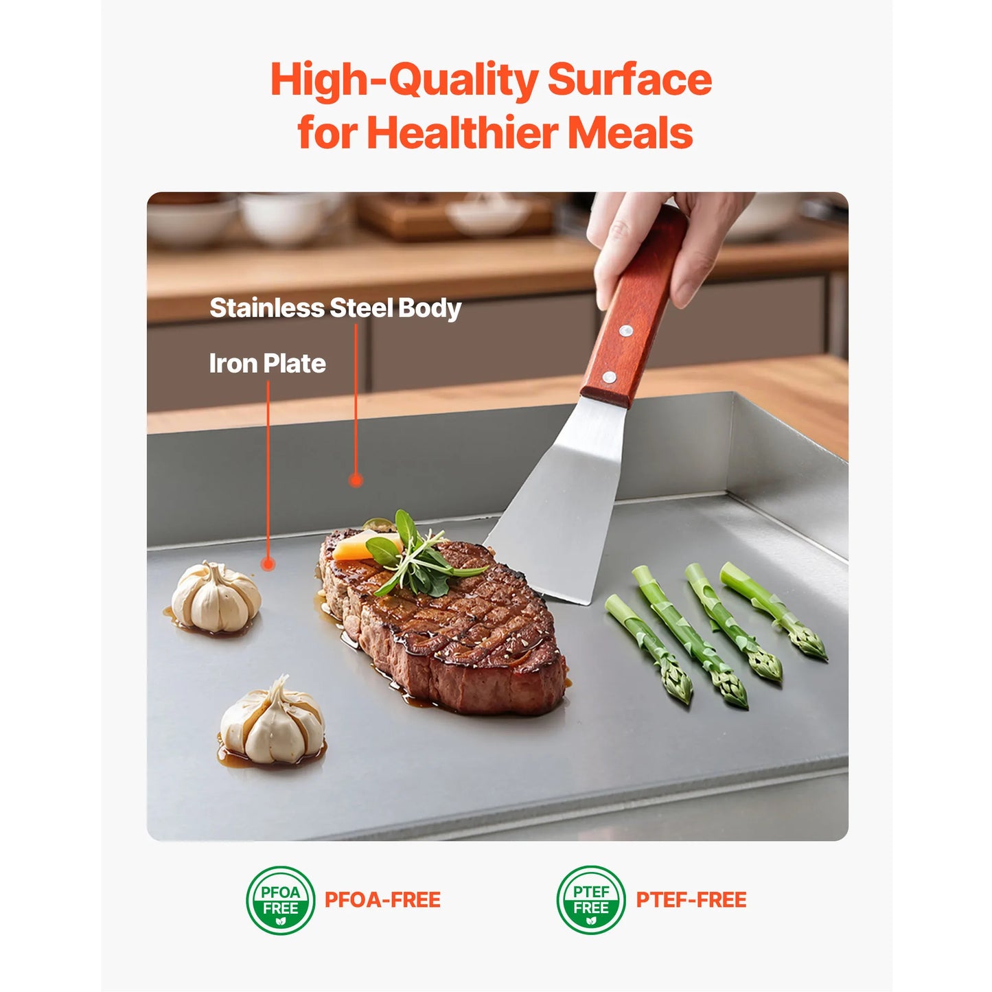 SucceBuy Commercial Electric Griddle 50-300°C Adjustable Temp Control, Stainless Steel Countertop Flat Top Grill for Steak Panc