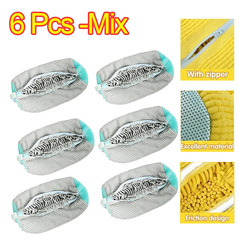 1-6PCS Shoe Washing Bag Washing Machine Laundry Bags with Zipper Closure Shoes Cleaning Bag Shoes Laundry Fluffy Fibers Sneaker