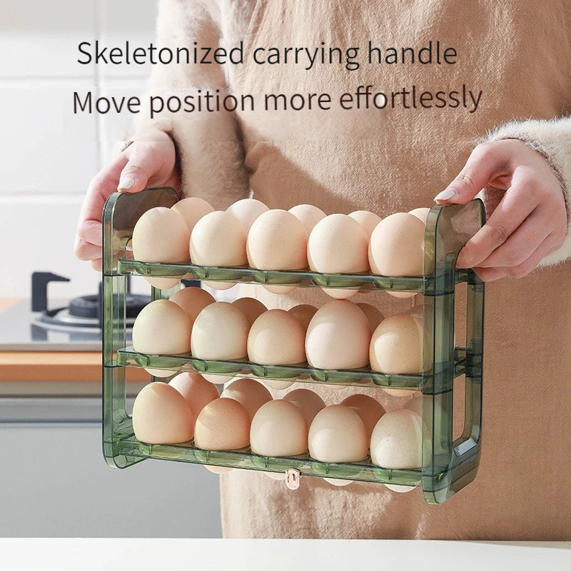 Layers Large Capacity Egg Holder for Refrigerator,Flip Design 30 Eggs Organizer，Foldable Storage Fridge Side Door Egg Organizer