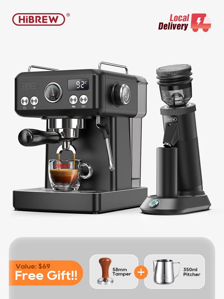 HiBREW H10A Zwarte Espressomachine Temperatuur Volume Pre-brewing Instelbaar 58mm Filterdrager Cappuccino Koffiezetapparaat