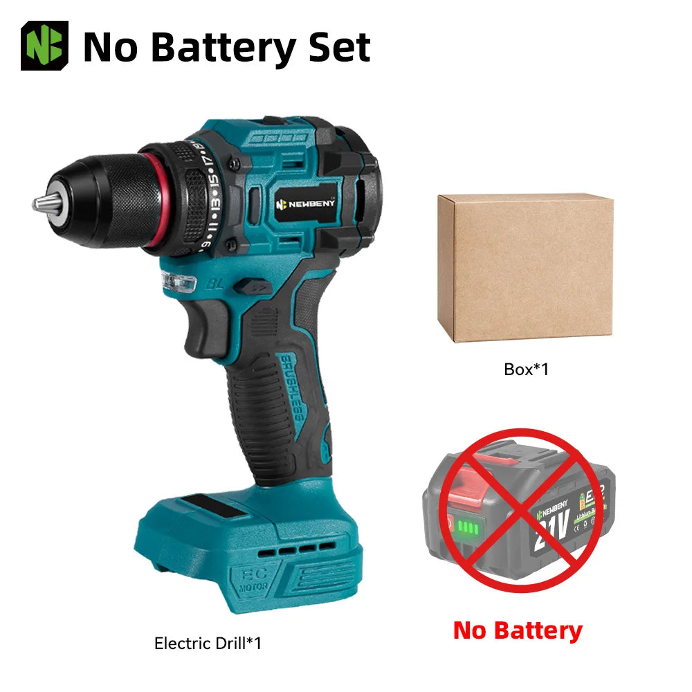 NEWBENY 21+2 Koppel Borstelloze Elektrische Boormachine 10MM Snoerloze Schroevendraaier Doe-het-zelf Gereedschapssets voor Makita 21V Accu