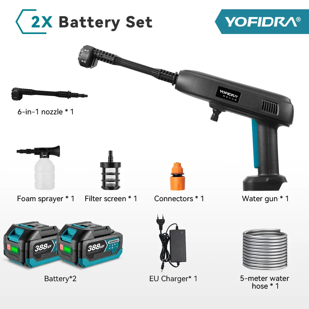 YOFIDRA 6-in-1 100Bar elektrische waterpistool met 22L inklapbare emmer, hogedrukreiniger voor thuis en auto, geschikt voor Makita 18V-accu