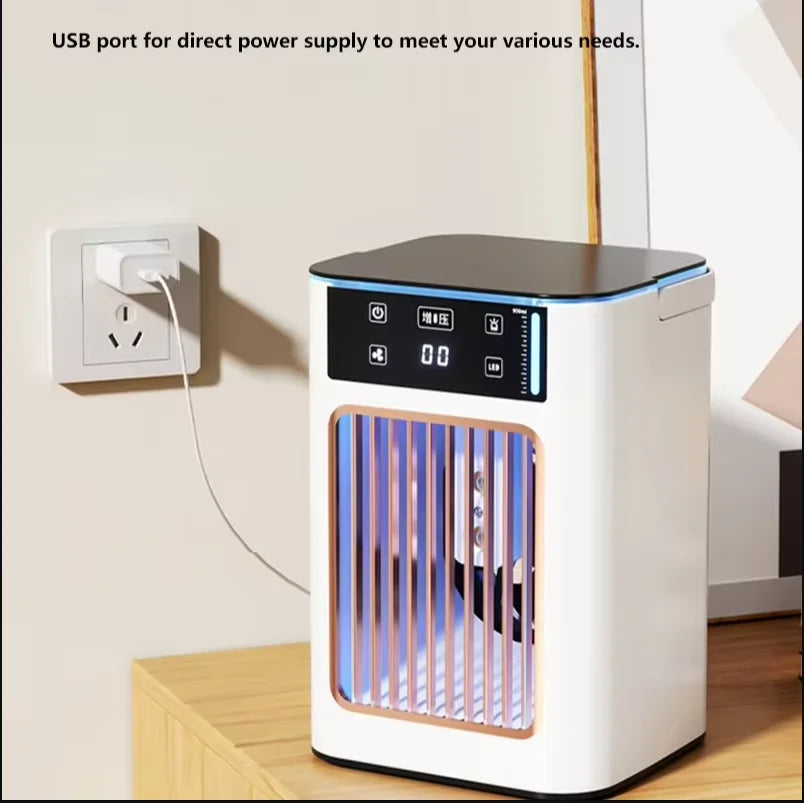 Lenovo nieuwe USB-luchtkoeler draagbare desktop-ventilator met luchtbevochtiger, dubbele verneveling, watertank en ijsbox voor slaapkamer en huis