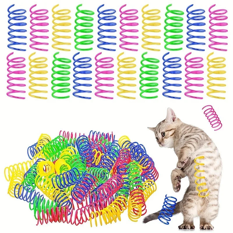 50PCs Interactive Cat Toy Cat Spring Toys for Cats Kitten Cat Funny Toys Colorful Coil Spiral Springs Cat Accessories