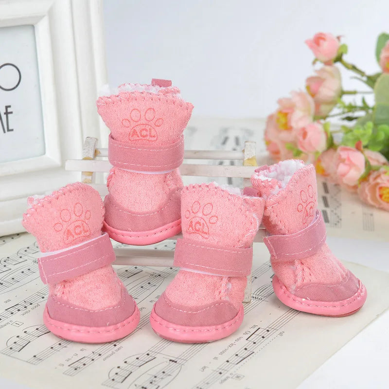 4 Pcs/set Pet Dog Shoes Winter Warm Puppy Boots Anti-Slip Dog Foot Protector Lovely Pet Shoes for Small Medium Dogs Pet Supplies