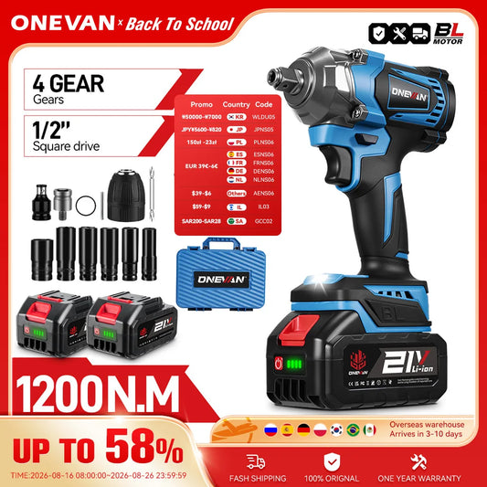ONEVAN 1200N.M Torque Brushless Electric Impact Wrench 1/2 Inch Screwdriver Socket Power Tools For Makita 18V Battery Pin