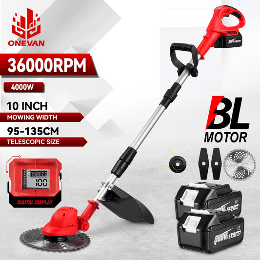 ONEVAN 10inch Brushless Electric Lawn Mower Cordless Grass Trimmer Length Adjustable Garden Tool For Makita 18V Battery Pin