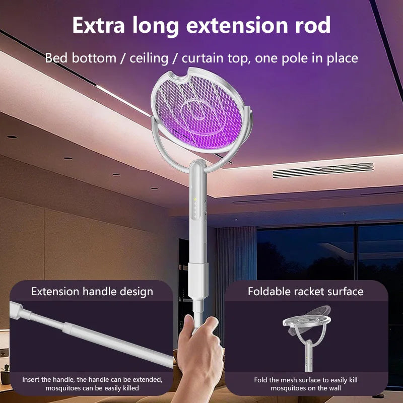 Raquette anti-moustique électrique rétractable Lenovo, angle réglable, rechargeable, destructeur d'insectes puissant 2-en-1 pour intérieur et extérieur