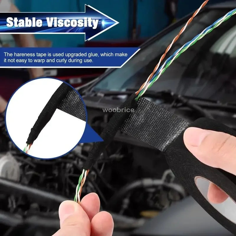 1-5pcs Electrical Cable Fabric Tape Resistant Harness Black Electric Insulating Tape Waterproof Automotive Fabric Cloth Tape