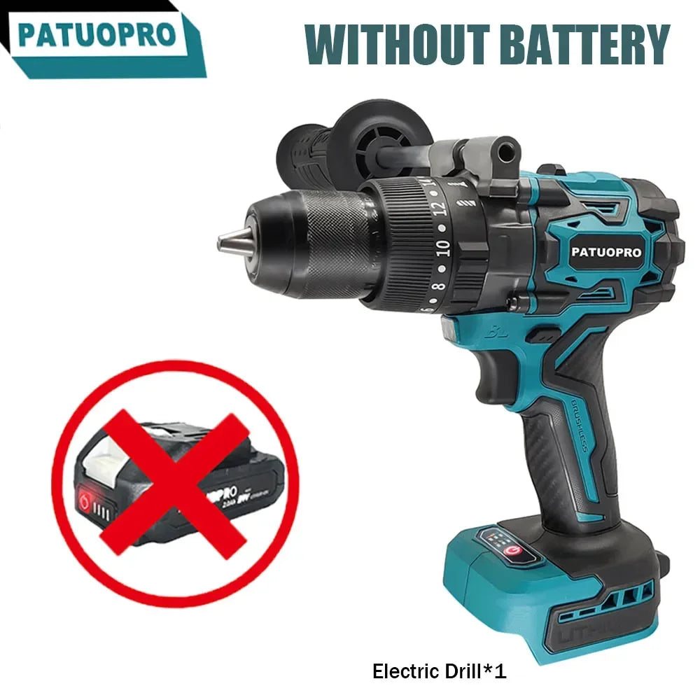 Perceuse à percussion électrique sans balais 220 N.m, perceuse à main sans fil 13 mm, outil de forage à percussion 3 fonctions pour batterie Makita 18V