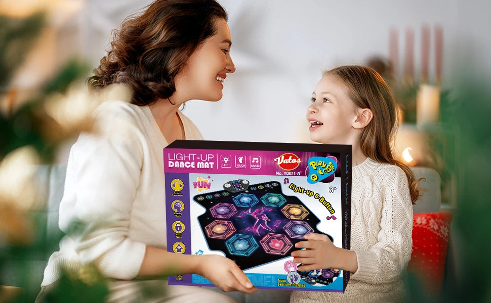 VATOS Dance Mat for Kids - 27 Levels, 8 LED Keys, Bluetooth 5, 5 Game Modes, Built-in Music for Ages 3+ Years - Quality Shopping Centre