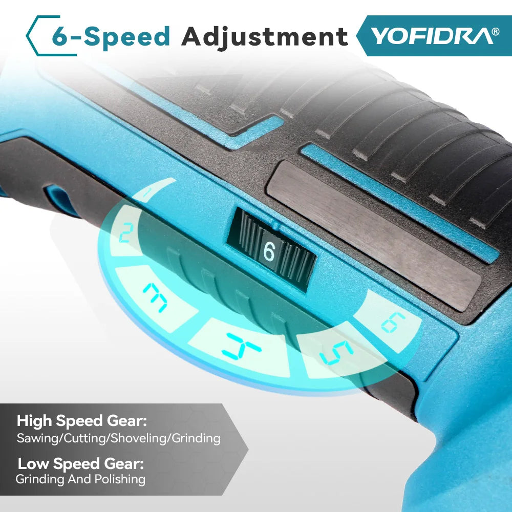 YOFIDRA 6-snelheden draadloze oscillerende multitool variabele multifunctionele elektrische machine met accessoires voor Makita 18V-batterij