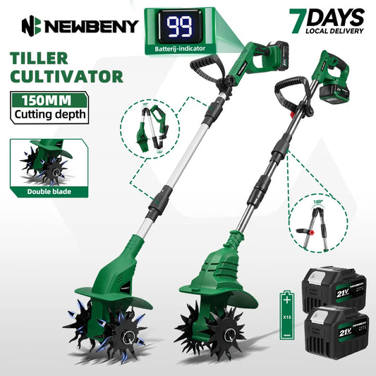 NEWBENY Electric Rotary Tiller Cultivator Portable Grass Trimmer Soil Turning Lawn Mower Tool for Makita 18-21V Battery Pin