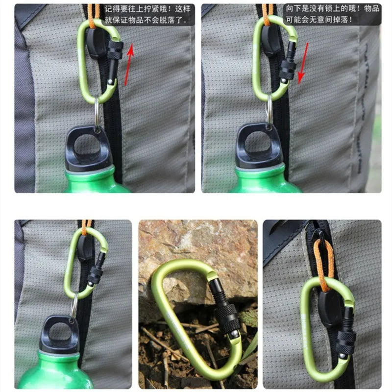 4Pcs Aluminum Carabiner Clips with Screw Gate 7.5mm Diameter Hiking Outdoor Camping EDC Equipment Safety D-Lock Clip Hooks