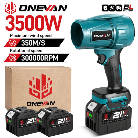 ONEVAN Brushless 3500W Electric Turbo Blower Jet Fan 350M/S Violent Car Dryer Snow Dust Blowing Tool For Makita 18V Battery Pin