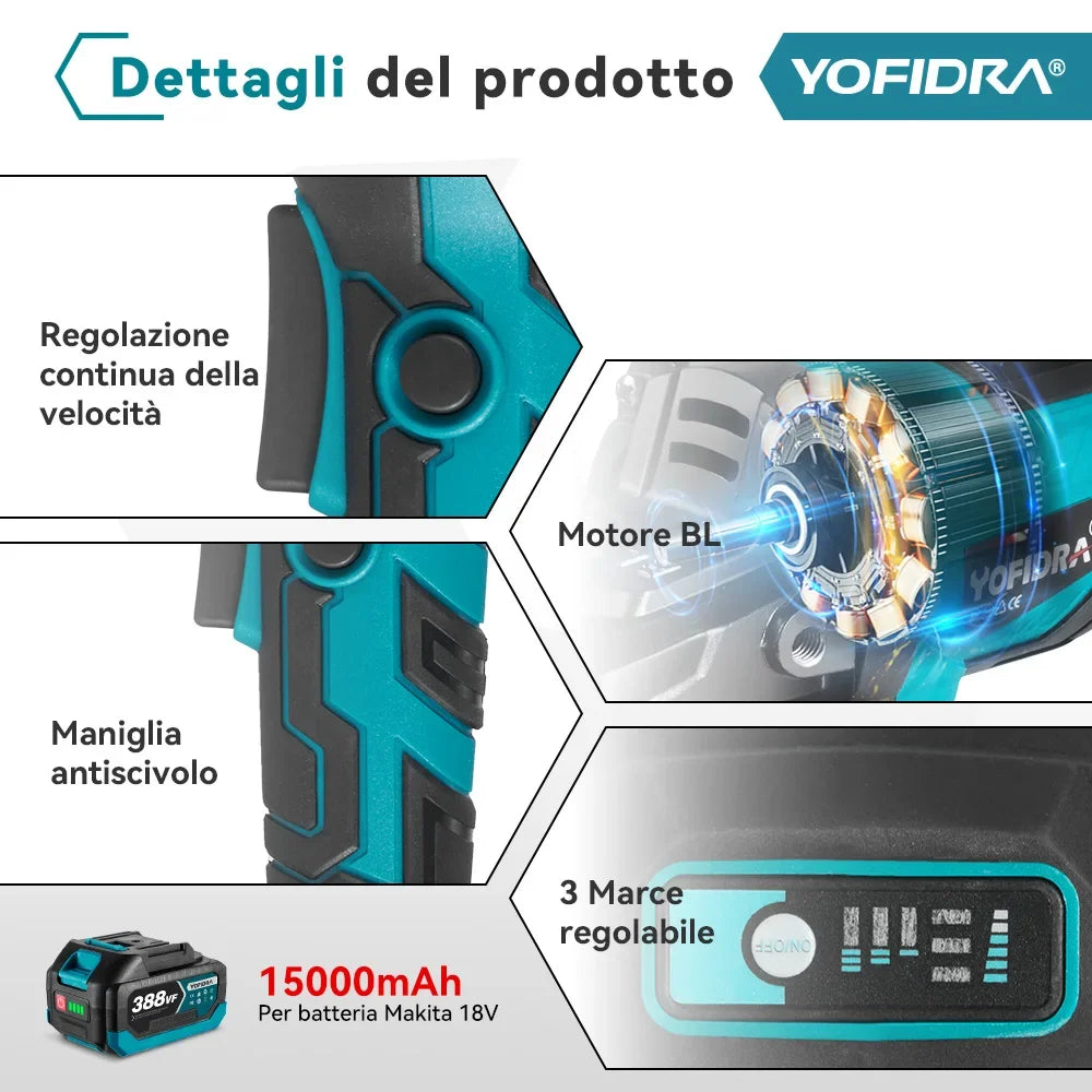 YOFIDRA 125mm Brushless Angle Grinder 3 Gears Cordless Grinding Machine Cutting Woodworking Power Tool For Makita Battery Pin