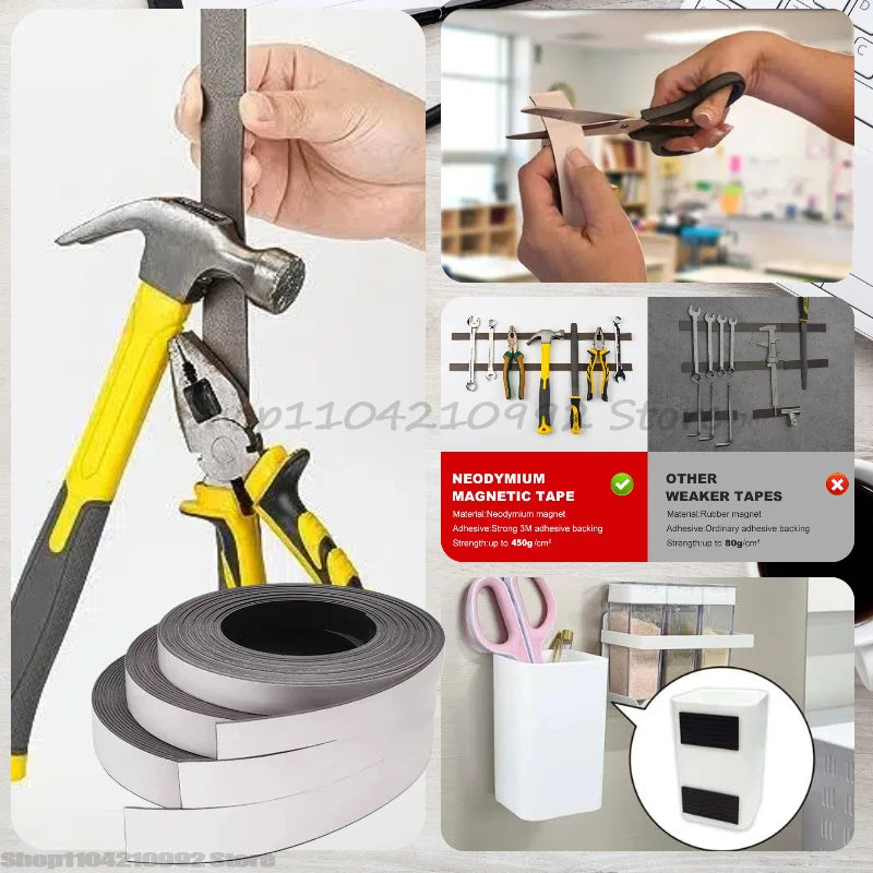Self Adhesive Magnet Strip Tape Rubber Refrigerator Flexible Magnetic Strip Home DIY Powerful Photo Poster Fridge Magnets Roll