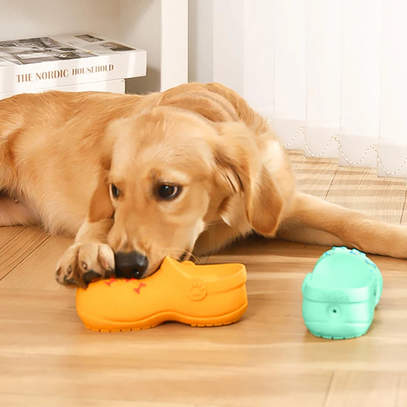 Interactive Dog Bite Slippers Toys Funny Dog Squeaky Toy Puppy Teeth Cleaning Latex Slippers Bite-resistant Pet Chew Toy