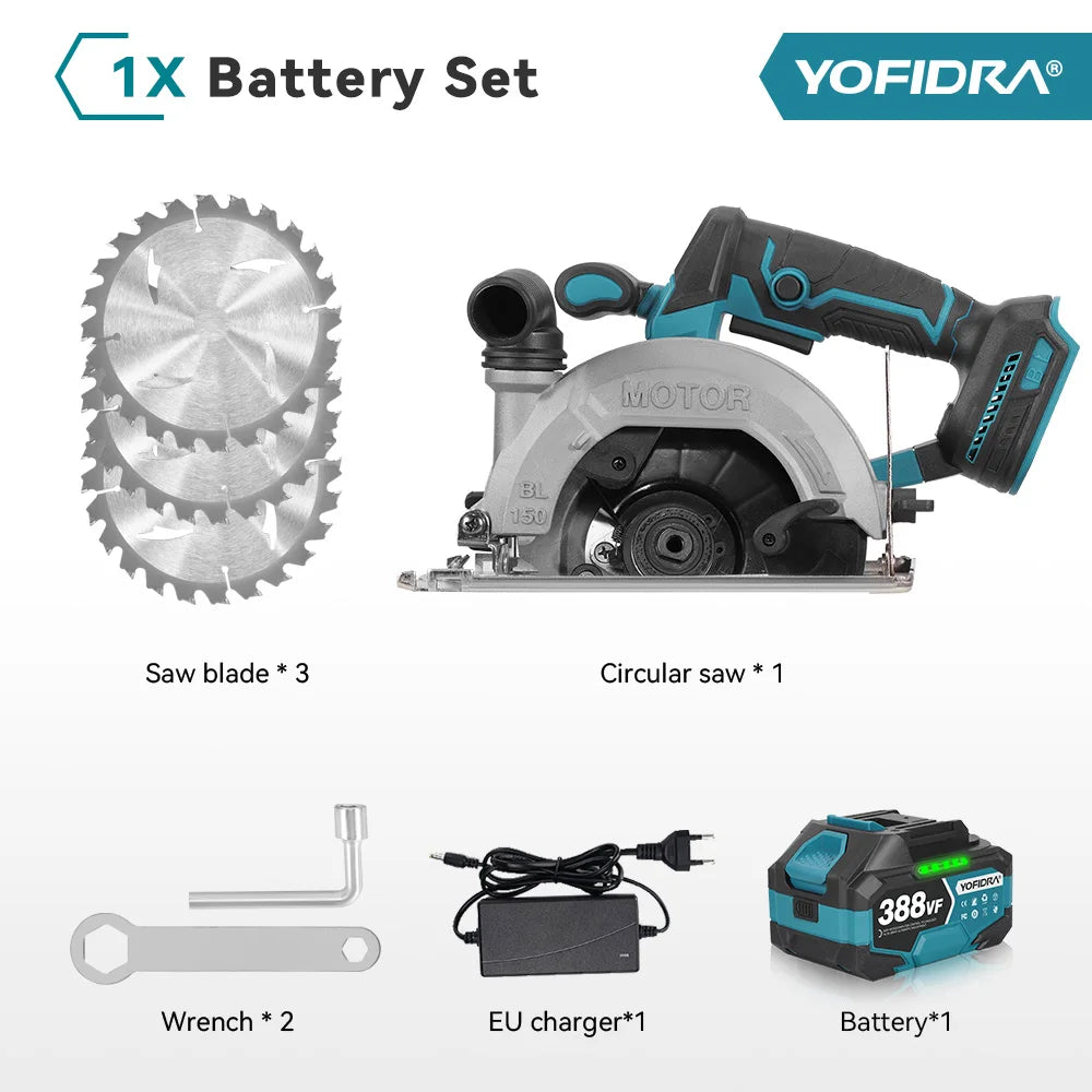 YOFIDRA 6Inch Brushless Electric Circular Saw Handheld Wood PVC Pipe Cutting Tool With 55mm Cutting Depth For Makita Battery Pin