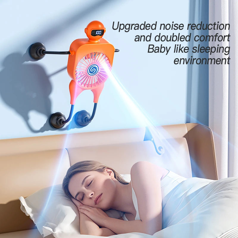 Mini 2-in-1 USB Cartoon Fan with Suction Cup & Digital Display - Perfect Phone Holder for Desktop Fun!