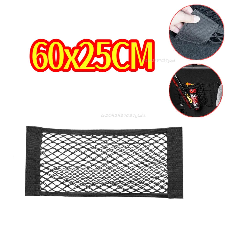 Universal Car Trunk Storage Net Stretchable Mesh Pocket Magic Sticker Elastic String for Rear Seat Back Organizer Stretchable