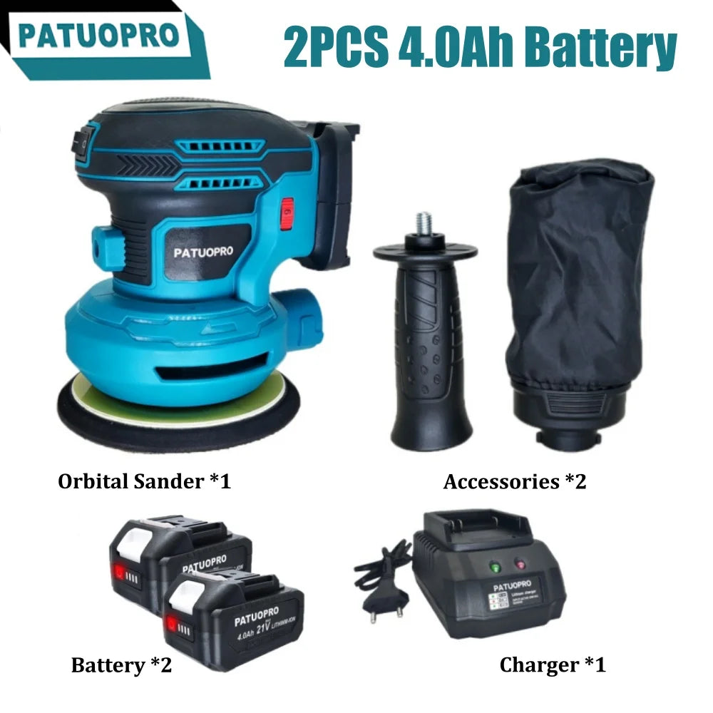 PATUOPRO Snoerloze elektrische excentrische schuurmachine met 6 snelheden, 125 mm, voor Makita 18V-accu
