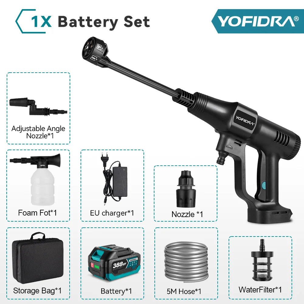 YOFIDRA 6 IN1 High Pressure Car Water Spray Gun 200Bar Cordless Garden Washing Machine Cleaner Power Tool For Makita Battery Pin