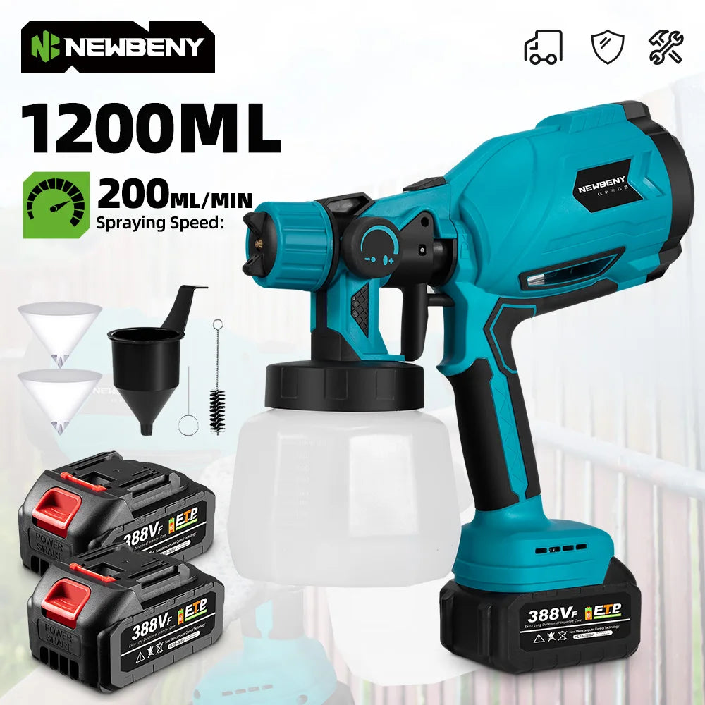 NEWBENY 1200ML Electric Spray Gun Portable Paint Sprayer Auto Furniture Coating Airbrush Power Tool For Makita Battery Pin