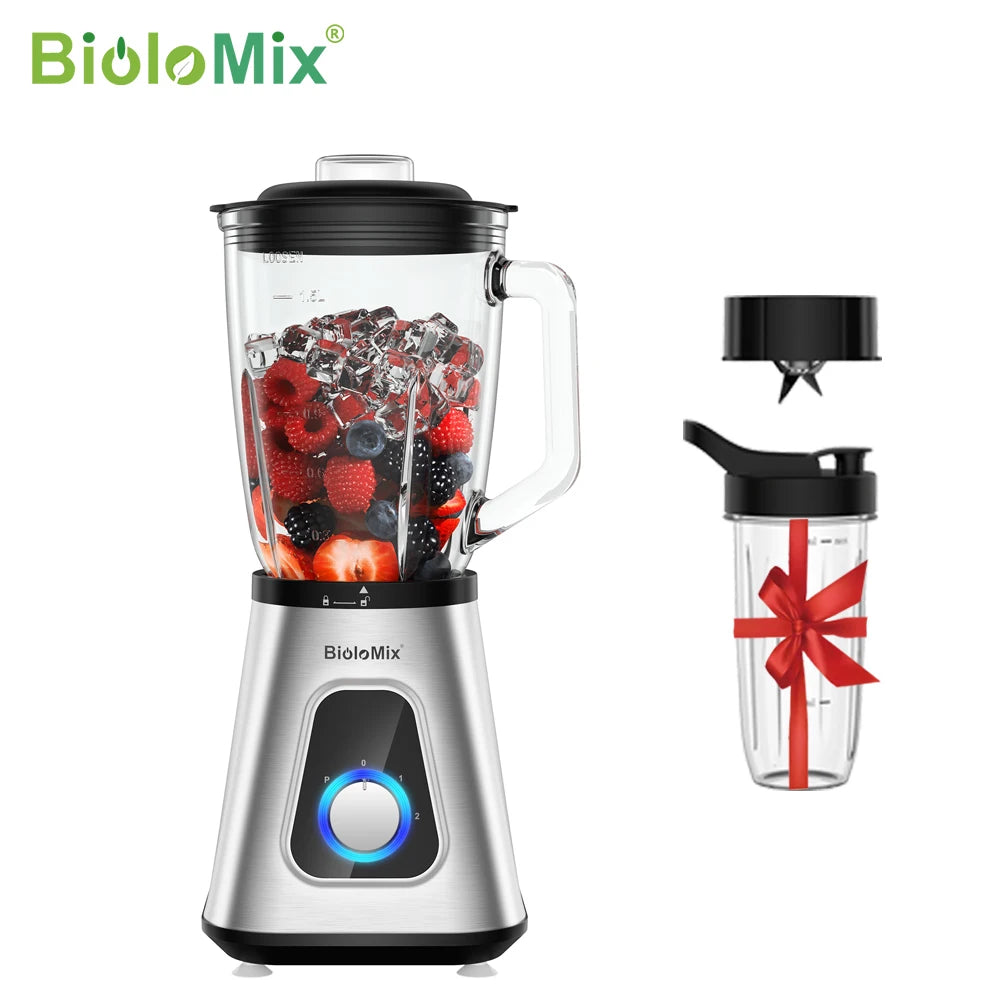 BioloMix professionele 1300W blender met 1,5L BPA-vrije glazen kan, perfect voor bevroren smoothies en zelfgemaakte sauzen